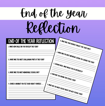 Preview of End Of Year - Written Reflection