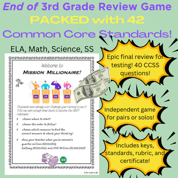 Preview of End of 3rd Grade Test-Prep Multi-Day Game! / 42 CCSS / Mission Millionaire!