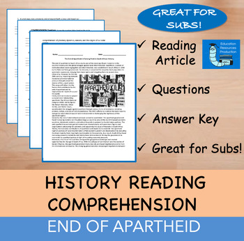 Preview of End of Apartheid - Reading Comprehension Passage & Questions