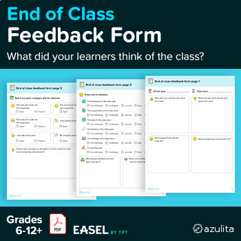 Preview of End of Class Feedback Form — PDF & Easel