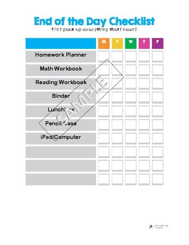 Preview of End of Day Checklist to Help Students with Executive Functioning Skills
