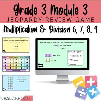 Preview of End of Module 3 Review Jeopardy Grade 3 | Multiplication and Division