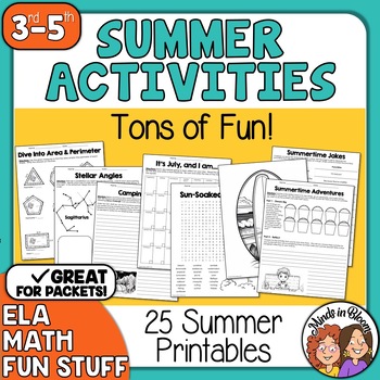 Preview of Summer Packet Including Summer Coloring Pages, Word Search, Math, Writing & More