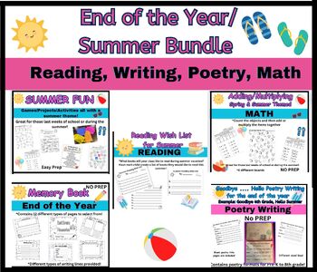 Preview of End of School Year Bundle- Math Games, Activities, Poetry, Memory Book, Puzzles