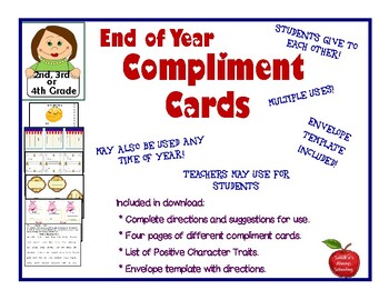 Preview of End of School Year Compliment Cards For Students and/or Teachers - Many Uses!