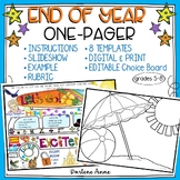 End of School Year Reflection One Pager Activity