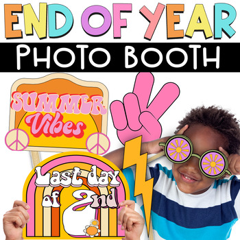 Preview of End of School Year Summer Groovy Photo Booth Prop Kit - Customizable