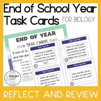 Preview of End of School Year Task Cards for Biology - Reflection and Review Activity