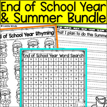 Preview of End of School Year & Summer Bundle with Math, Language Arts, Writing Worksheets