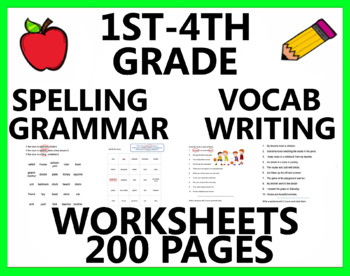 Preview of End of Semester Grammar Writing Vocabulary Spelling Review Packet Bundle ESL