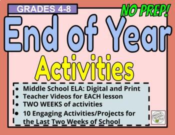 Preview of End of The Year Activities - Middle School ELA-Last Two Weeks of School 
