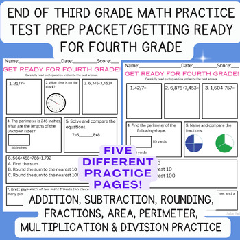 Preview of End of Third Review, Get Ready for Fourth Grade, 5 Days of Worksheets, Test Prep