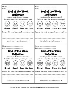 Preview of End of Week Emoji Reflection (Social Emotional Check In Ticket)