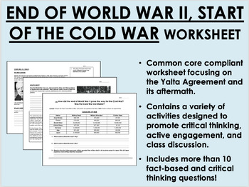 Preview of End of World War II, Start of the Cold War worksheet - Global/US/World History