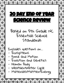 Preview of End-of-Year 20 Day 5th Grade Science Review -- NO PREP