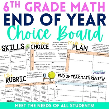 Preview of End of Year 6th Grade Math Choice Board | 6th Grade Math Assessment