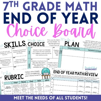 Preview of End of Year 7th Grade Math Choice Board | 7th Grade Math Assessment
