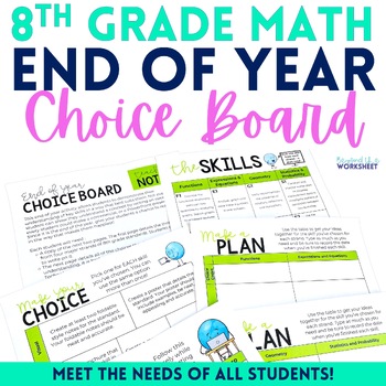 Preview of End of Year 8th Grade Math Choice Board | 8th Grade Assessment