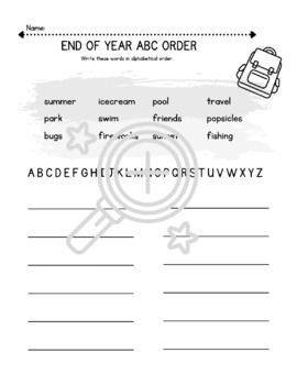 Preview of End of Year ABC Order Worksheet