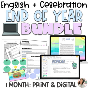 Preview of End of Year Activities ELA Digital Resources & Print Mega Bundle No Prep Lessons