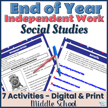 Preview of End of Year Activities - Social Studies Independent Work for Middle School