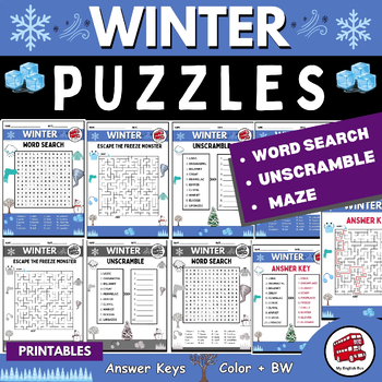 Preview of End of Year Activities WINTER Packet with Word Search & Maze for 3rd & 4th Grade