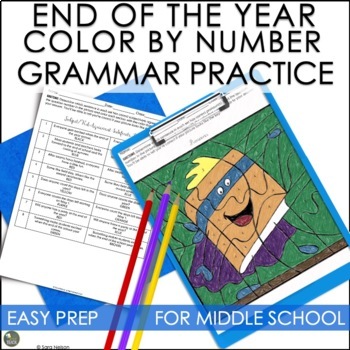 Preview of End of Year Activities for Middle School Color By Number Grammar Practice