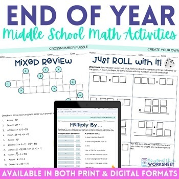 Preview of End of Year Middle School Math Activities | Engaging Review & Skills Practice