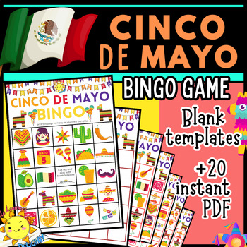 End of Year Activity Cinco de Mayo BINGO GAME 20 fiesta cards + Blank ...