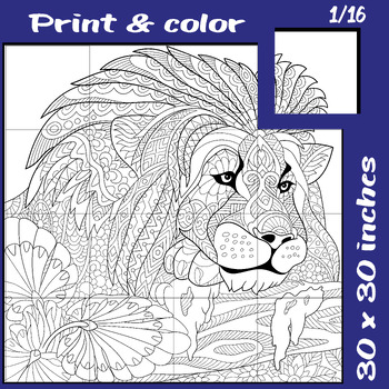 Preview of End of Year Activity: Lion Zentangle Mandala Collaborative Poster, Zoo Animal