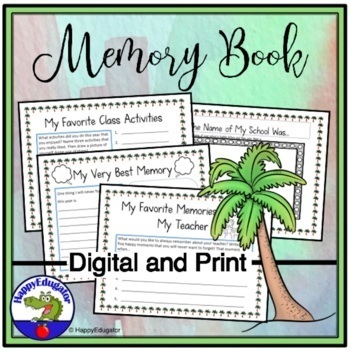 Preview of End of Year Activity: Memory Book Palm Tree Theme (Any Grade) Digital and Print