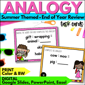 Preview of Summer Analogy Task Cards - Analogy Activities - Vocabulary Practice End of Year