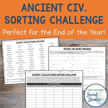 End Of Year Ancient Civilizations Activity Sorting Challenge Tpt