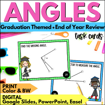 Preview of Summer Angles Task Cards 4th Grade Measuring Angles Review Activity End of Year