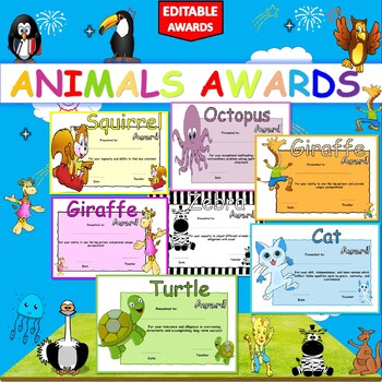 Preview of End of Year Animal Awards/Editable Classroom Awards,Student Awards, Certificates