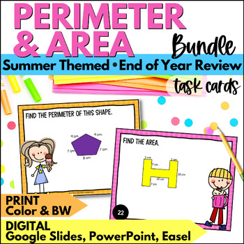 Preview of Summer Area & Perimeter Task Cards Perimeter & Area Practice Review End of Year 