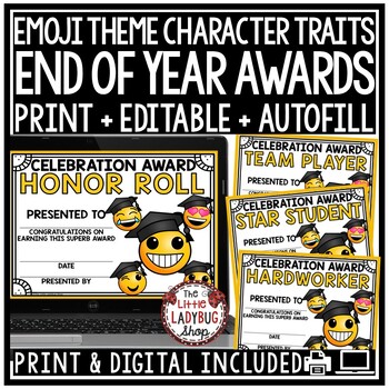 Preview of Emoji Theme Editable End of the Year Awards Superlative Classroom Certificates