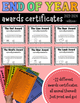 Preview of End of the Year Award Certificates | Animal Themed Certificates