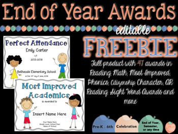 Preview of End of Year Awards and Certificates EDITABLE FREEBIE