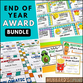 Preview of Editable End of Year Award Certificates - Emoji - Food Pun - Character Traits