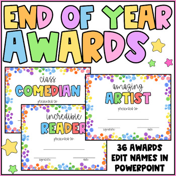 Preview of End of Year Awards - Rainbow Themed - Editable in Power Point