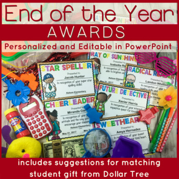 Preview of End of the Year Awards with Matching Gift Ideas: Editable