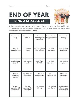 Preview of End of Year Bingo Challenge Worksheet: Fun and Interactive Activity for Students