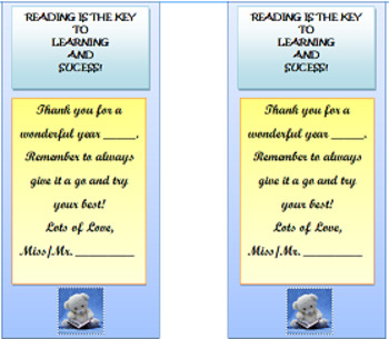 Preview of End of Year Bookmark - Reading is the Key to Learning and Sucess