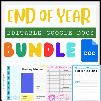 Preview of End of Year Grow Bundle: Editable Study Planner,Lesson plan Google docs template