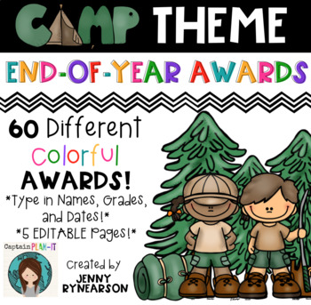 Preview of End-of-Year Camp Theme Awards! 60 Different, Colorful Awards! +5 Editable Pages!