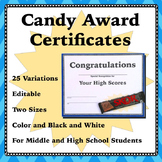 End of Year Candy Award Certificates - Middle and High School