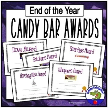 Preview of End of Year Candy Bar Awards Editable Certificates