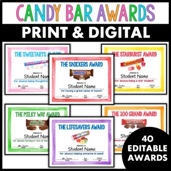 Preview of End of Year Candy Bar Awards | Student Award Certificates | Editable & Printable