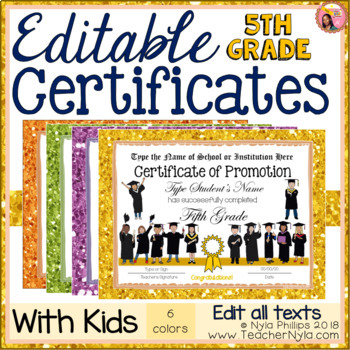 Preview of End of Year Certificates - Fifth Grade - Editable